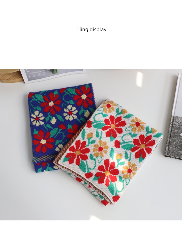 ins Retro jacquard weave Autumn and winter Color contrast Eye catching female scarf