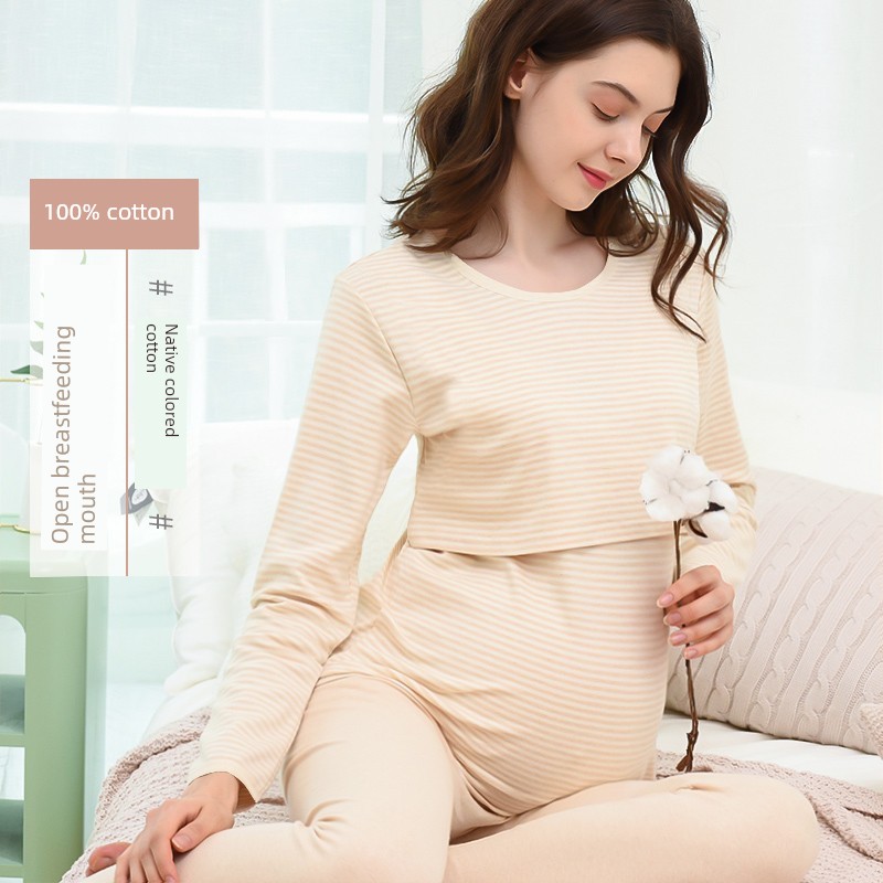 Maternity Autumn Clothes Set, Pure Cotton Sweater, Autumn and Winter Thermal Underwear, Nursing Pajamas, Postpartum Clothing, Loungewear — 8