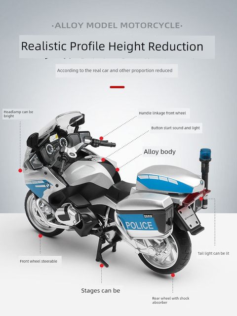 Original BMW R1250RT simulation police motorcycle model alloy motorcycle model ornament boy toy car