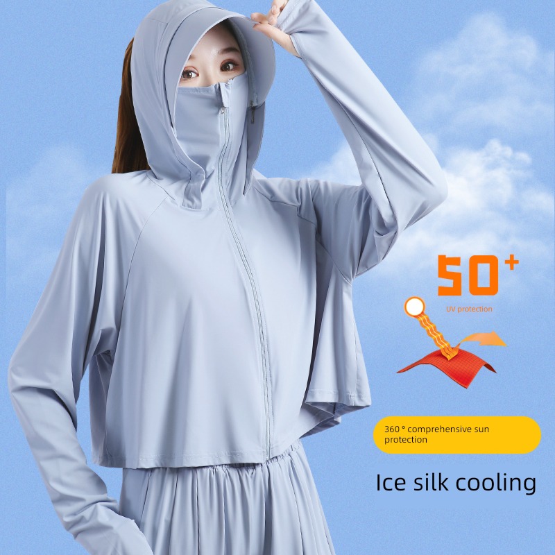 UV protection Sunscreen female 2022 The new summer ultraviolet-proof Thin money Sunscreen shirt Ice silk breathable Sunscreen clothing UPF 50 +