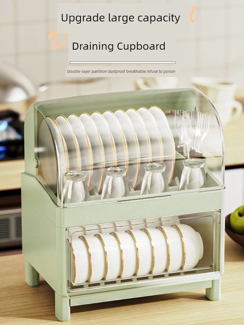 Storing box for placing dishes and storage rack with lid, double-layer drainage, household kitchen, storage rack, box, and cabinet