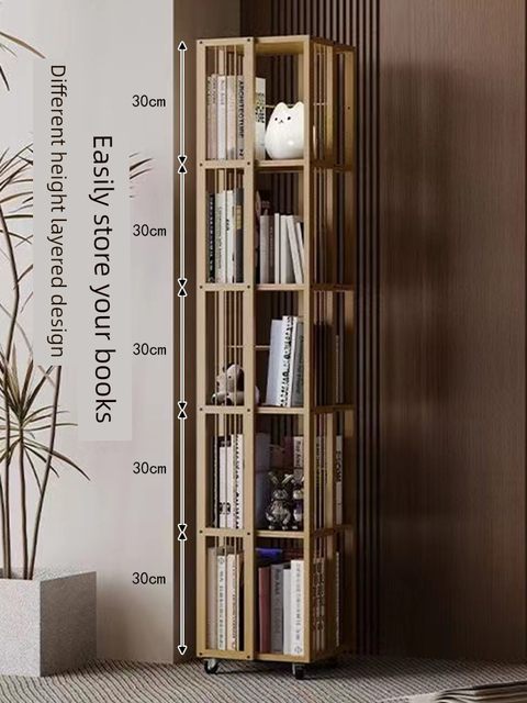 Rotating bookshelf Home living room movable multi-layer storage shelf Non-solid wood space-saving storage artifact Simple bookcase