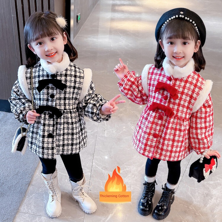 Baby girl Wool child lattice Foreign style winter loose coat