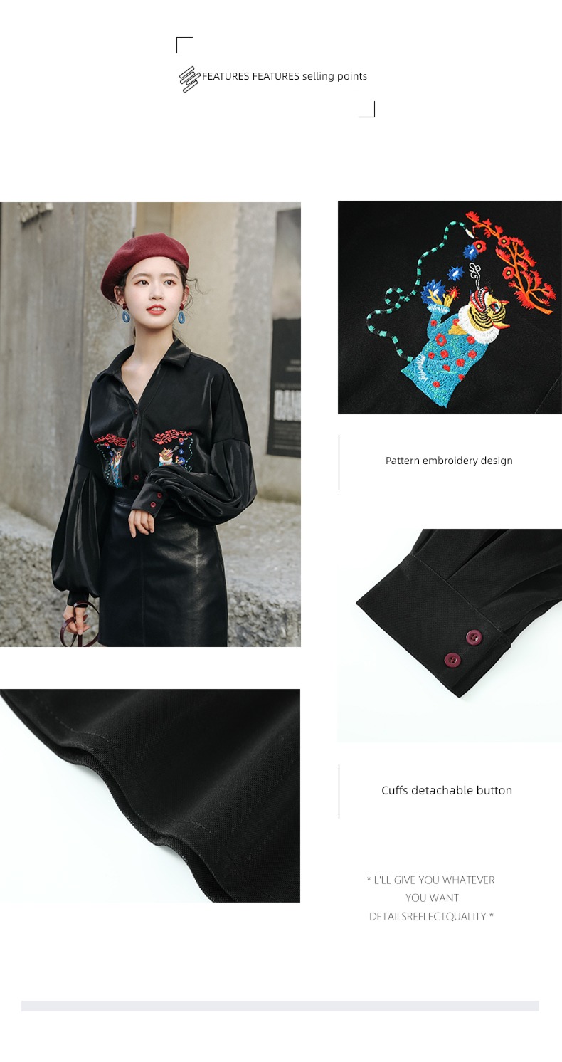 Retro Long sleeve Collar shirt Minority Foreign style jacket Embroidery