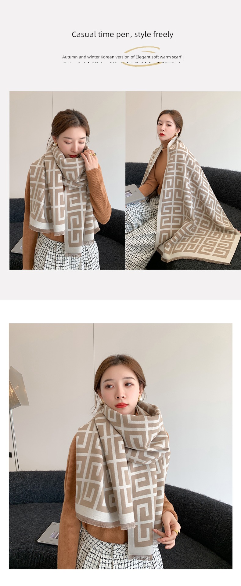 female winter ins Dual purpose thickening lattice keep out the cold scarf