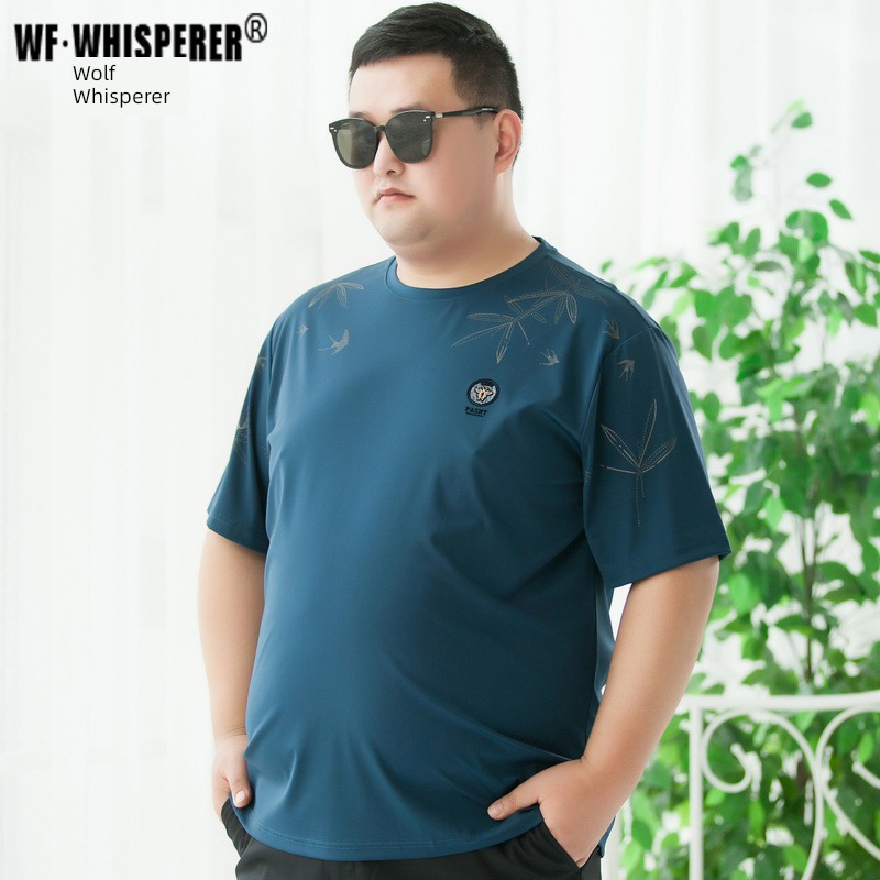 300 Jin man Tide money Extra large Round neck Short sleeve T-shirt