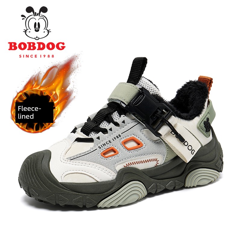 Babudou Boys' Trendy 2026 Winter New Waterproof Leather Children's Fleece-Lined Thickened Casual Sports Shoes — 8