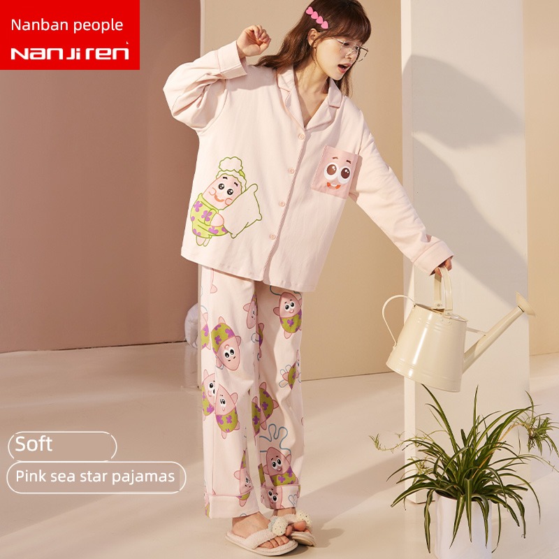 female Spring and Autumn Cartoon lovely pure cotton Big size pajamas
