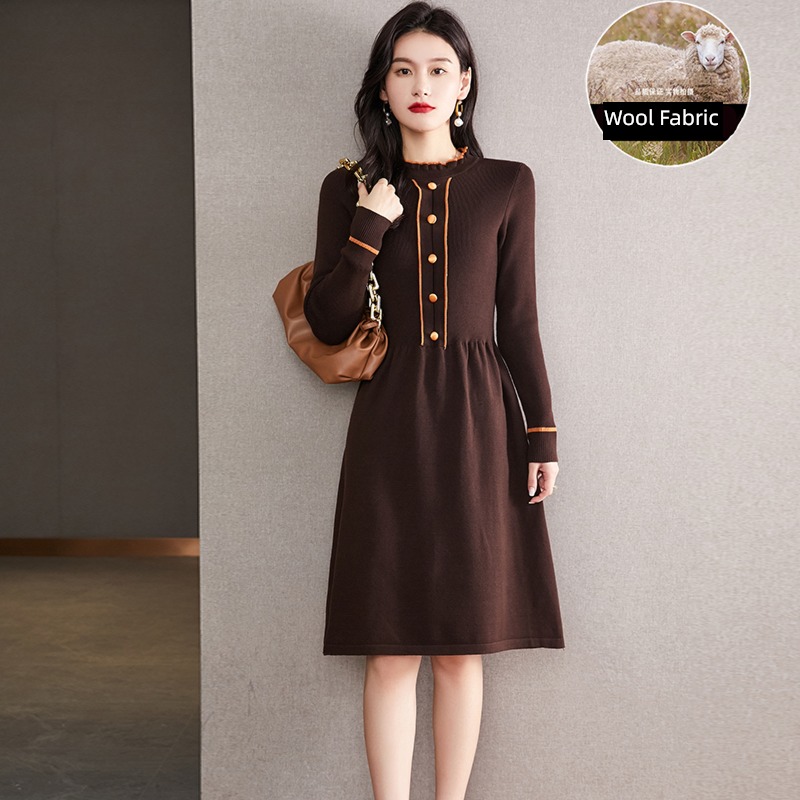 Autumn and winter Half high collar Show thin Lay a foundation wool Dress