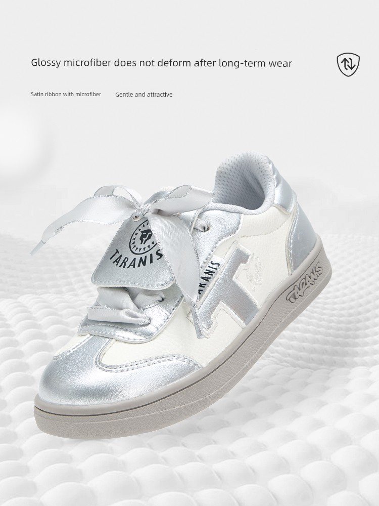 Tyrannis Children's Training Shoes, New Spring and Autumn Sneakers for Girls, T-Toe Silver Cover Ballet Casual Sports Shoes — 2