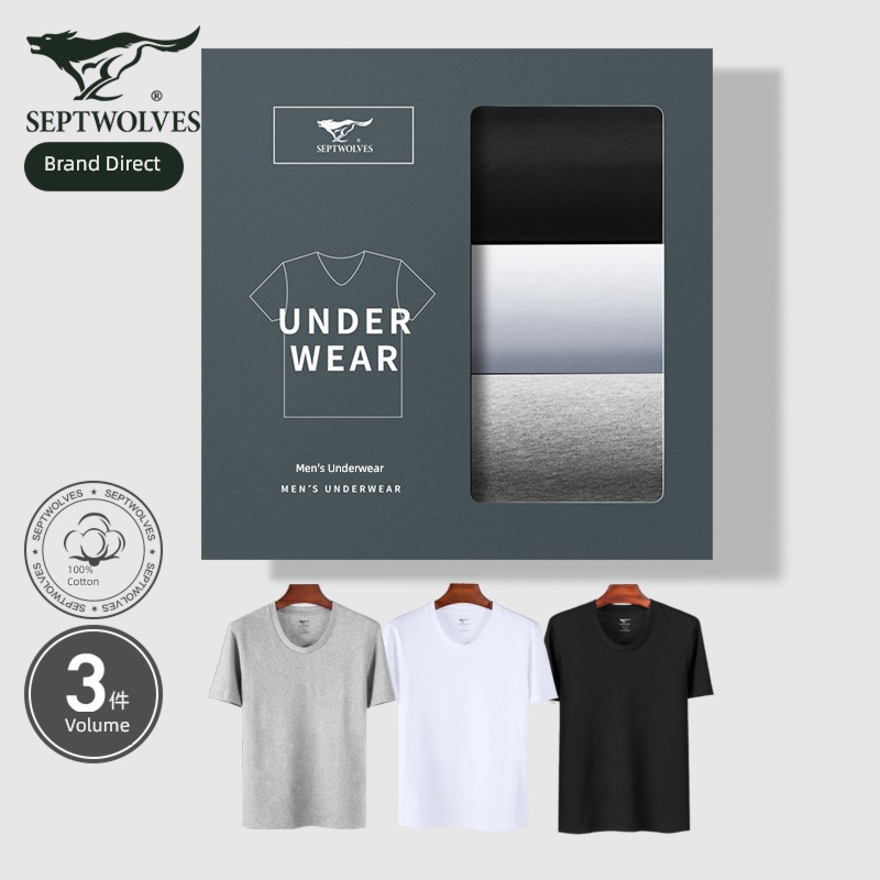 Seven wolves man summer Round neck white Short sleeve T-shirt