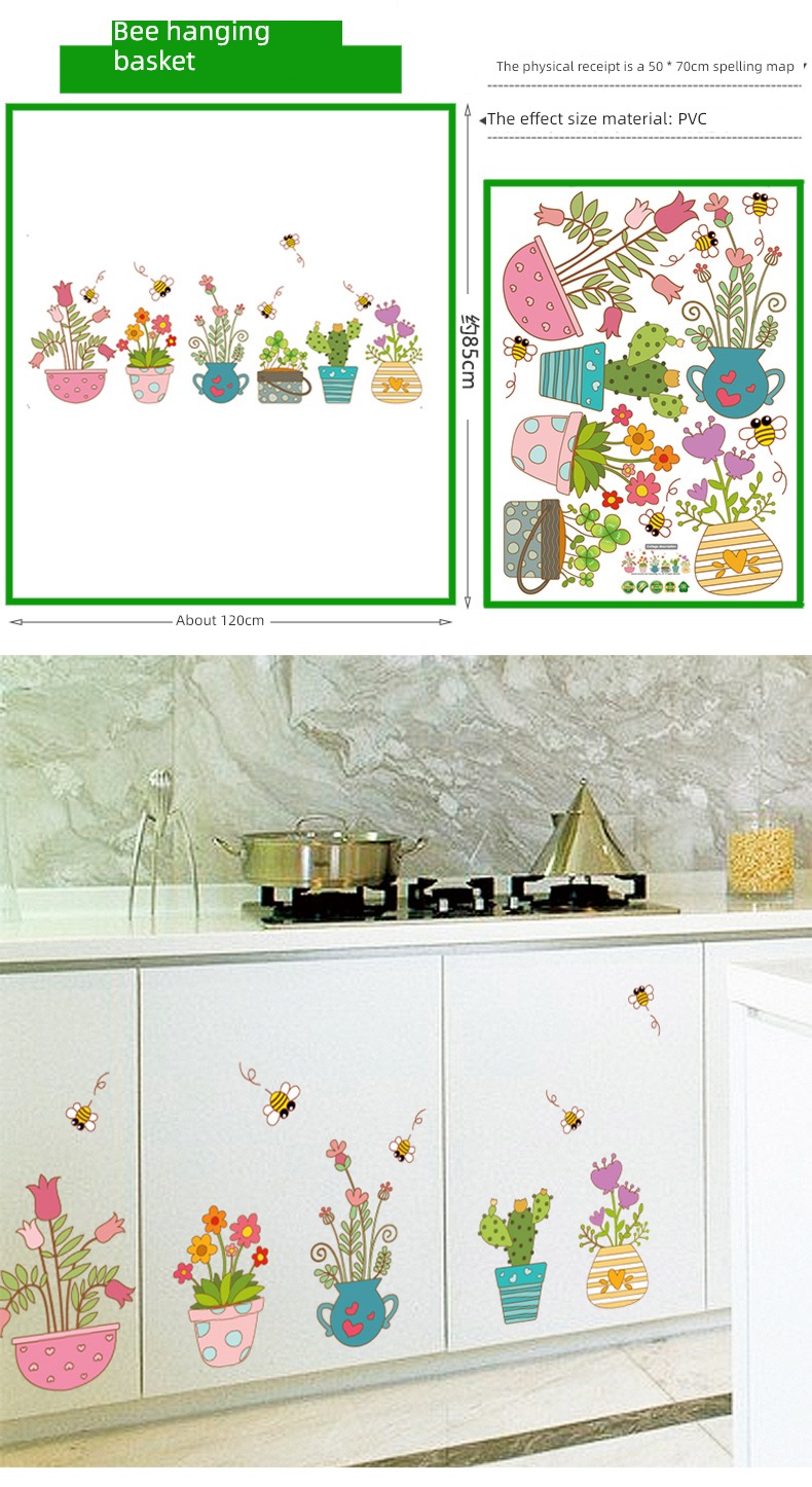 Northern Europe fresh Wall stickers movable Refrigerator paper hanging basket Potted plants