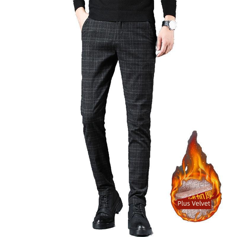 Autumn and winter clothing man Plush Plaid pants golf