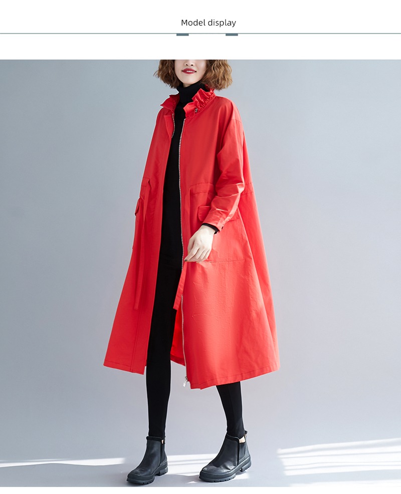 Foreign style Slightly fat Lotus leaf collar easy leisure time Windbreaker loose coat