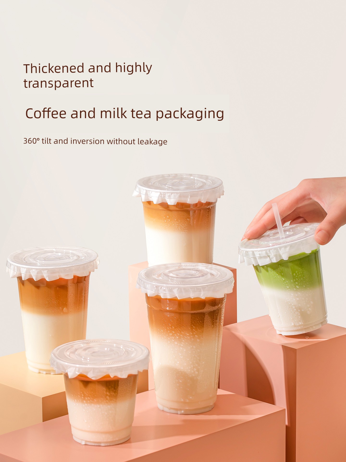 Disposable Coffee Cup with Lid, Milk Tea Cup, Pet Transparent Homemade Latte Takeaway Lemon Tea Cold Drink Cup Plastic
