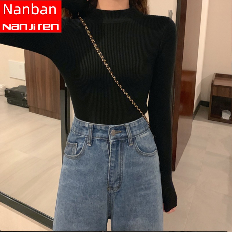 Half high collar Thin money knitting Foreign style jacket Undershirt