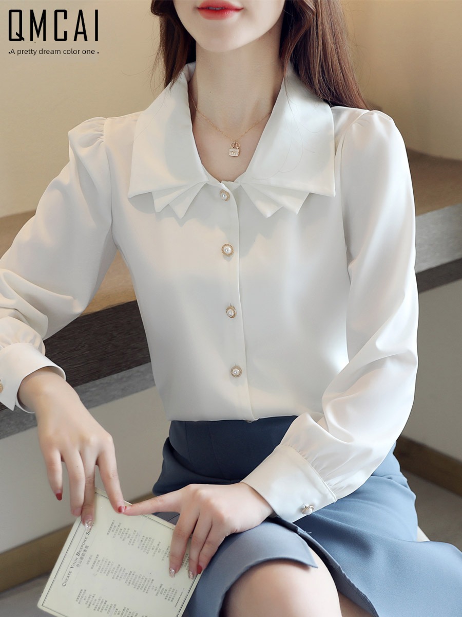 Chiffon Long sleeve temperament skirt jacket white shirt