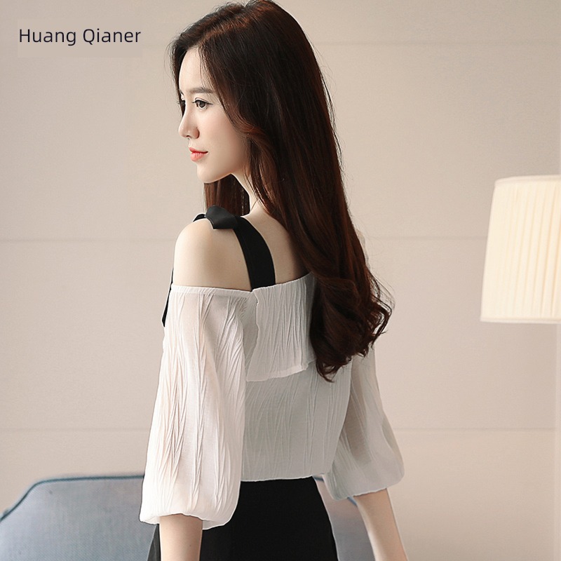 strapless  Cover your stomach sexy Chiffon Middle sleeve clavicle camisole