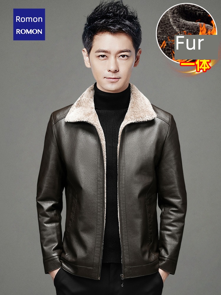 Romon business affairs Flannel collar Jacket loose coat man leather clothing