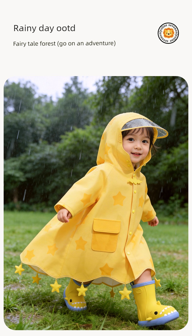 Star Little Shark Children's Raincoat and Rain Shoe Set for Boys and Girls, Waterproof Cartoon Rain Boots, Non-Slip Water Shoes — 13