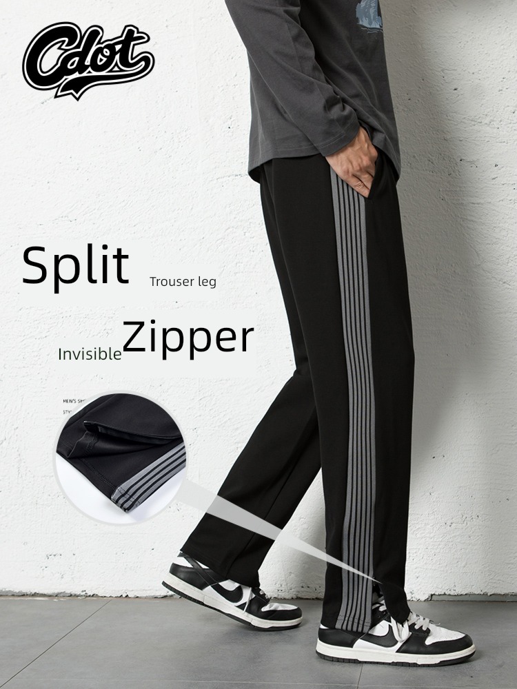 High street spring and autumn winter Plush Thick style stripe trousers