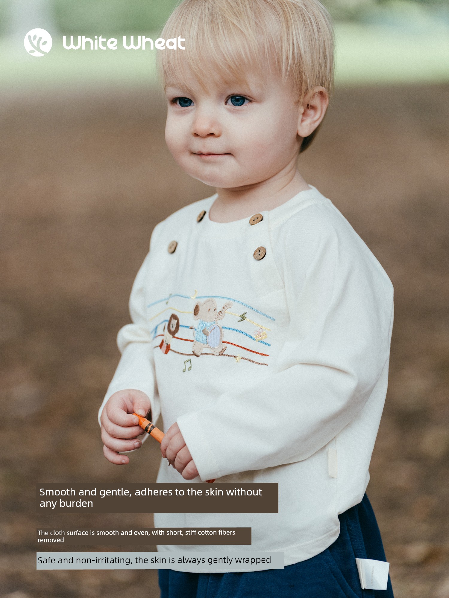 Whitewheat【Soft】Children's 26 Autumn New Long-Sleeved Boys' and Girls' Pure Cotton Embroidered T-Shirt Base Shirt — 2