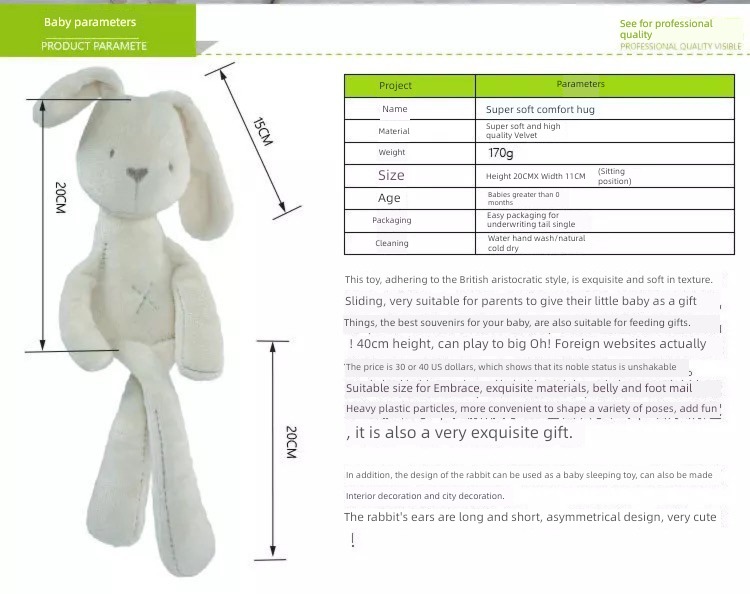Long eared rabbit doll baby sleep appease  Plush toys   appease rabbit Little white rabbit Small bow tie The bear