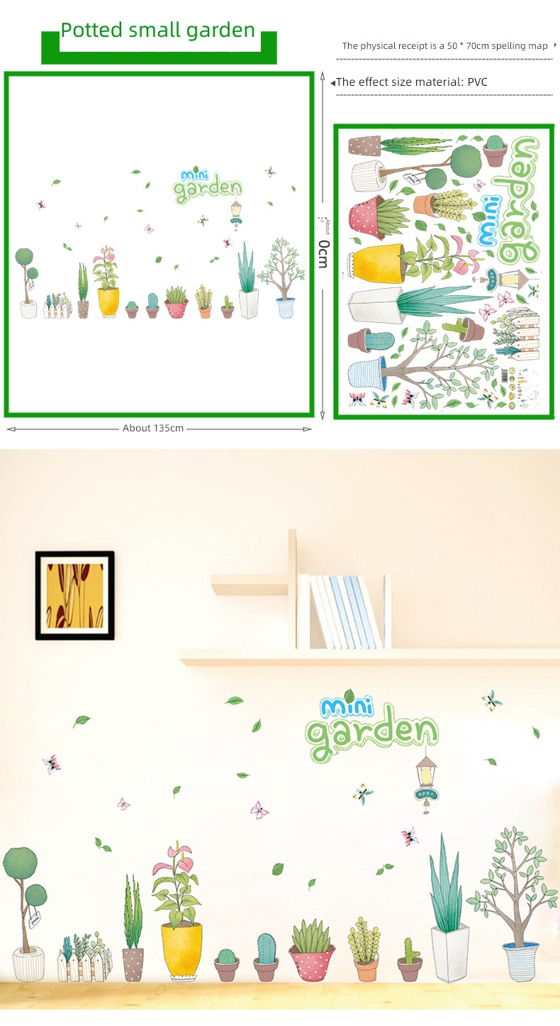Northern Europe fresh Wall stickers movable Refrigerator paper hanging basket Potted plants