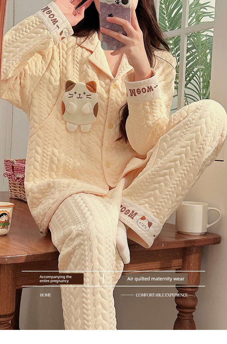 Maternity Pajamas Autumn and Winter Style Thickened Three-Layer Pure Cotton Warm Postpartum Nursing Home Wear Maternity Set — 26