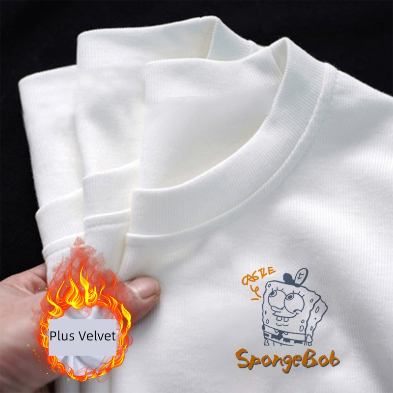 Autumn and winter leisure time Inner lap white man Long sleeve T-shirt