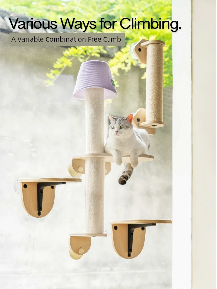 喵乎汪也貓抓柱貓跳台不佔地玻璃牆壁貓咪貓抓板貓玩具貓爬架爬柱 (7.5折)
