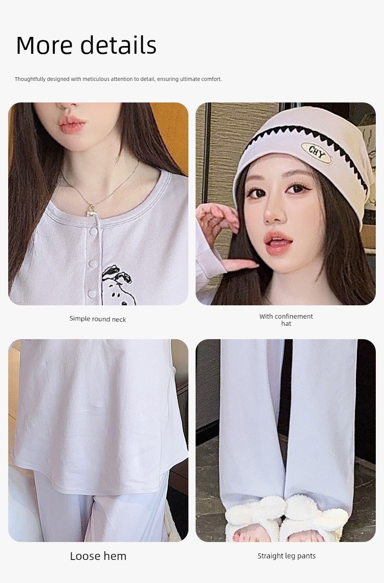 Maternity Pajamas with Hat, Pure Cotton, Sweat-Absorbent, Suitable for All Seasons, Postpartum Nursing Loungewear for Autumn and Winter — 13