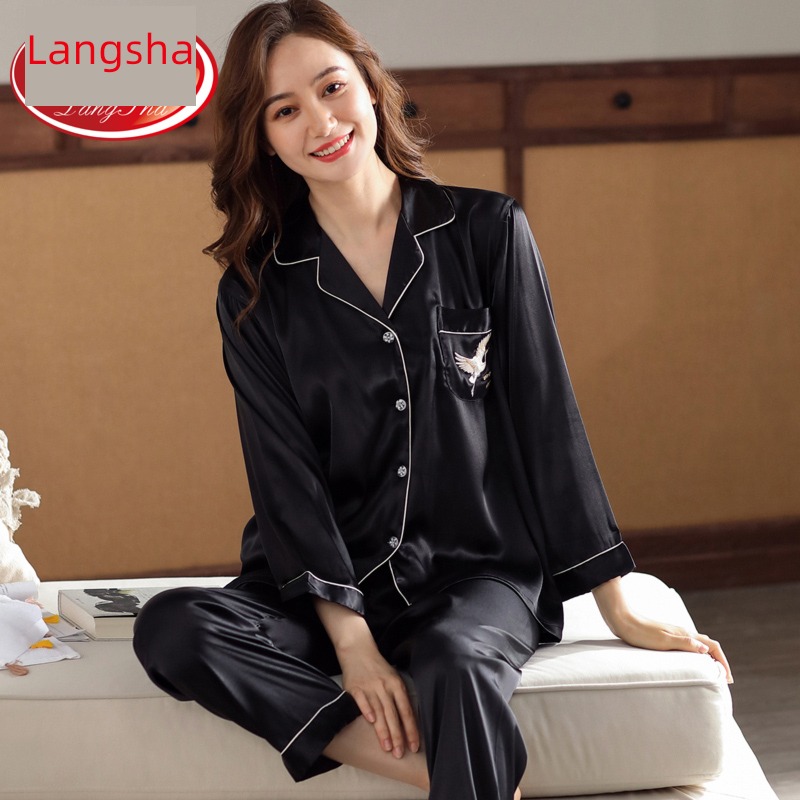Ronsa Ice silk Spring and Autumn Long sleeve Advanced sense female pajamas