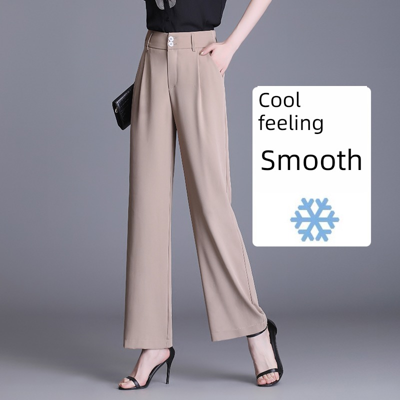 Thin money High waist leisure time middle age mom Straight cylinder Wide leg pants