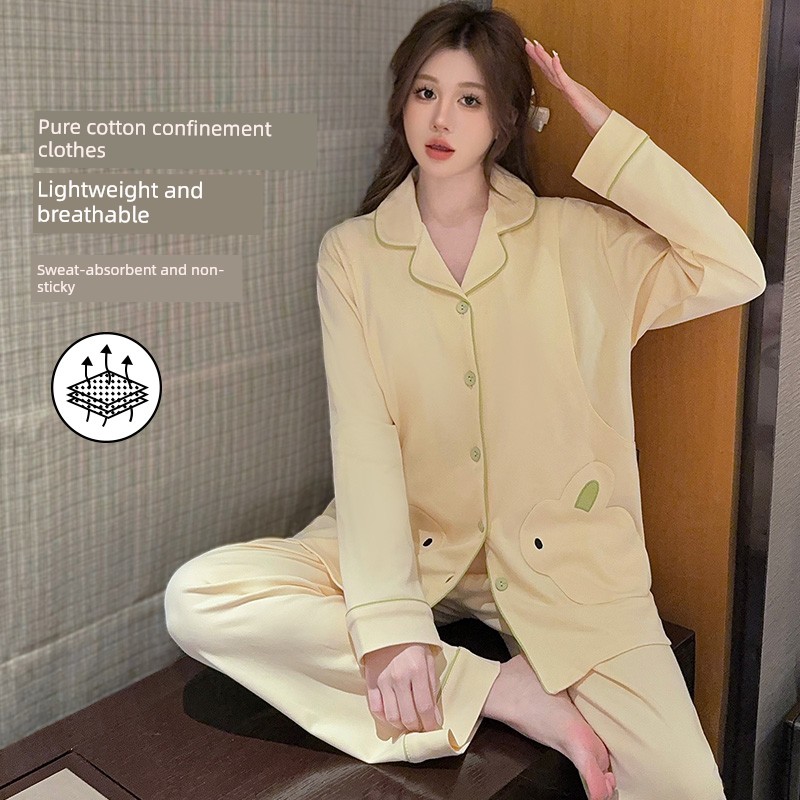 Pure Cotton Postpartum Clothing, Autumn and Winter Postpartum Nursing Pajamas for Women, Special for Breastfeeding, Spring and Autumn Maternity Home Wear, — 8