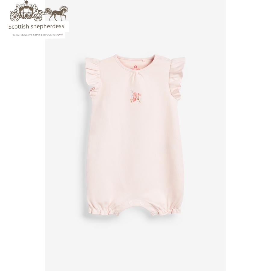 In-Stock Next Children's Clothing for Girls, Pink Floral Bird Print Sleeveless Short-Sleeve Romper Jumpsuit — 19