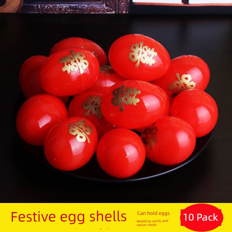 Wedding Dowry Set Supplies Plastic Double Happiness Eggshell Red Eggshell Baby Full Moon Return Gift Red Eggshell
