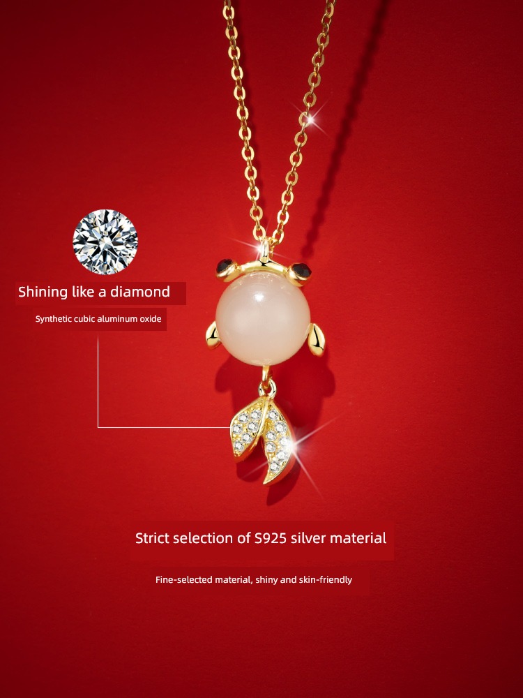 jewelry Goldfish Nephrite  Minority female Sterling Silver Necklace