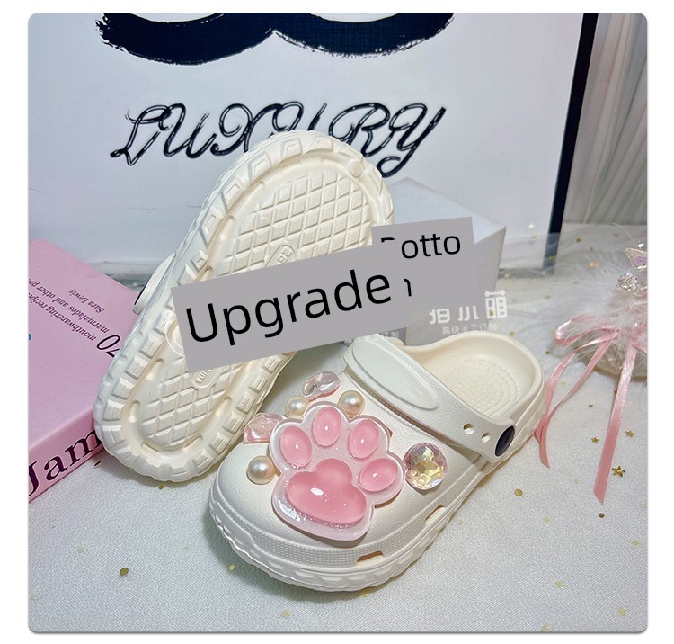Cat's Paw Hole Shoes Girl White One-Piece Slippers Kids Swimming Outdoor Non-Slip Soft Bottom Western Style Wet Summer — 8