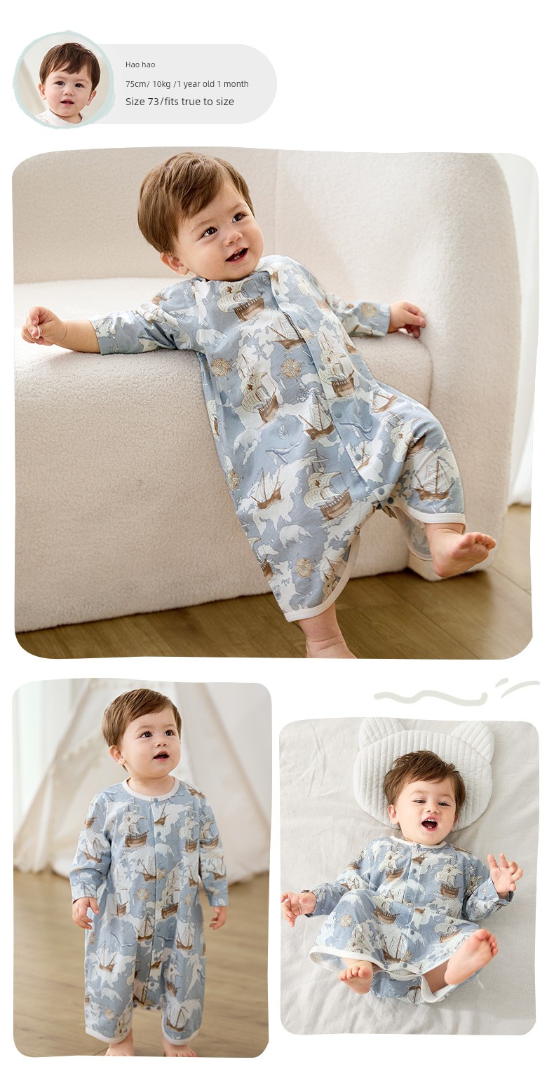 Baby Pajamas, Baby Nightgown, Autumn One-Piece Clothing, Pure Cotton, Thin Long-Sleeved Autumn and Winter Sleeping Bag for Young Children, Boys — 26