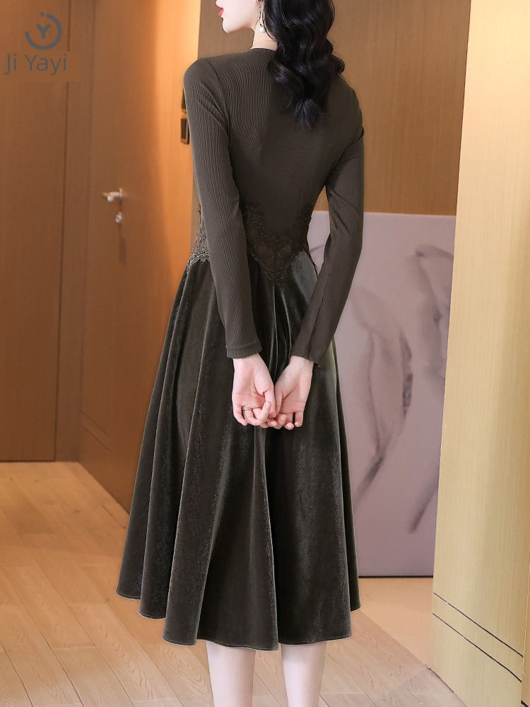 Autumn and winter Celebrity temperament velvet Inner lap Dress