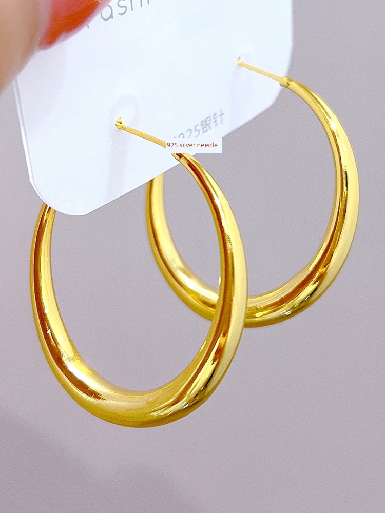 Light luxury Sansheng 4cm Big circle female Minority personality Earrings