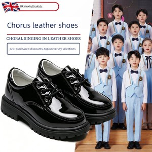 British Nu Children's Day Boys' Black Leather Shoes with Soft Soles and Height Increase for Little Boys' Performance Sho