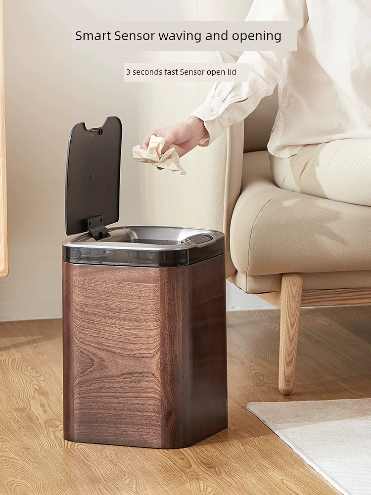 實木智能自動感應垃圾桶 家用客廳高檔臥室廚房垃圾分類帶蓋紙簍 (8.3折)