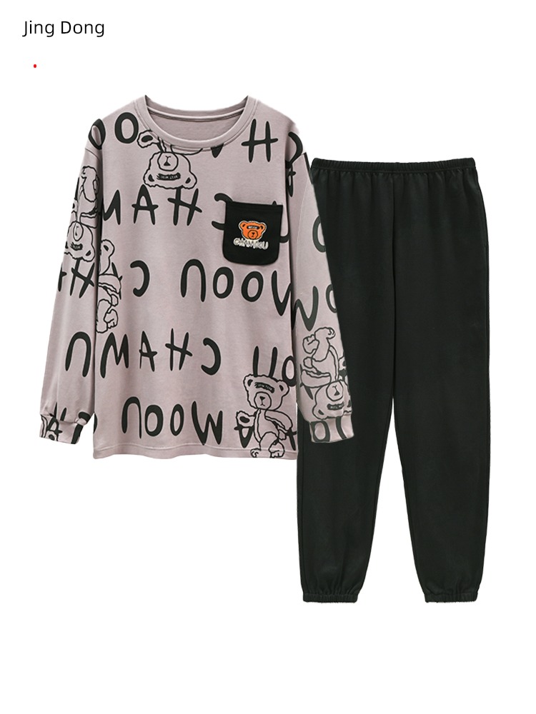male Spring and Autumn teenagers Cotton Round neck Big size pajamas