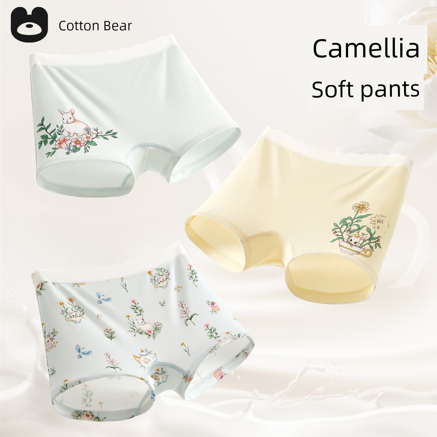 [Camellia Soft Care Pants] Children's Underwear for Girls, Lyocell Breathable, Medium and Large Kids, Class a Girls' Triangle Briefs — 6