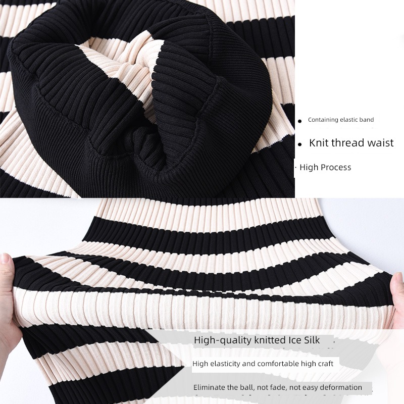 black and white Horizontal stripe Medium and long term Elastic ice skirt