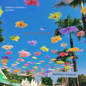 Springtime Aerial Flower Sea Art Canopy with Wind-Swaying Ceiling Decorations for Outdoor Scenic Spots and Parks, Popula