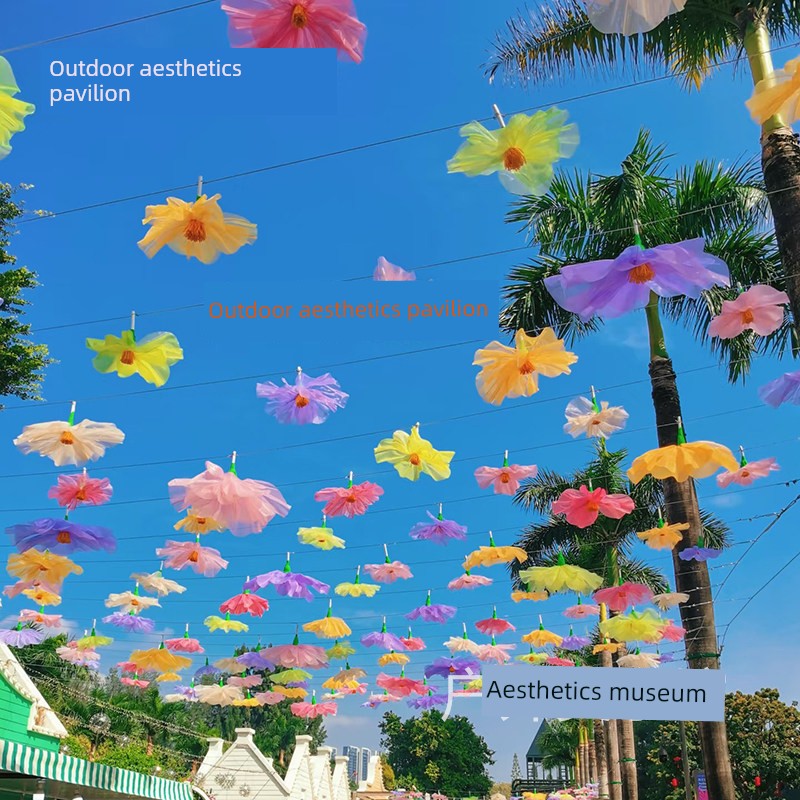 Springtime Aerial Flower Sea Art Canopy with Wind-Swaying Ceiling Decorations for Outdoor Scenic Spots and Parks, Popular Photo Spots and Visual Displays