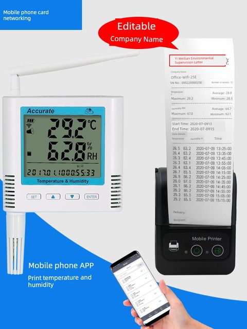 Wireless 4G temperature and humidity recorder GPRS cold storage remote SMS alarm mobile phone Bluetooth printing cold chain data